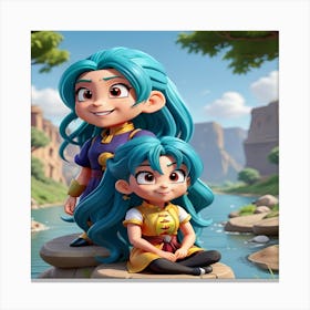 Two Girls With Blue Hair Canvas Print