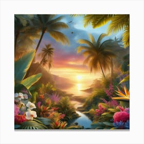 Tropical Landscape At Sunset Canvas Print