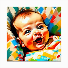 Happy Baby in Bed Canvas Print