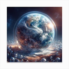 Earth In Space With Bubbles 1 Canvas Print