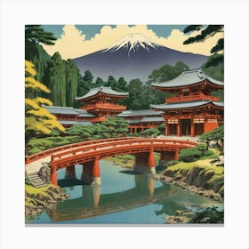 Byodo In Temple Japan Vintage Travel Art 1 Art Print 1 Canvas Print