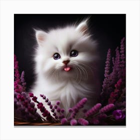 White Kitten In A Basket Canvas Print