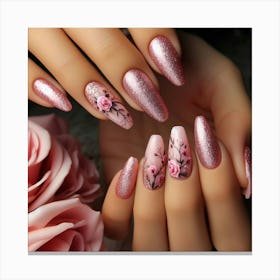 Pink Nails With Roses 3 Canvas Print