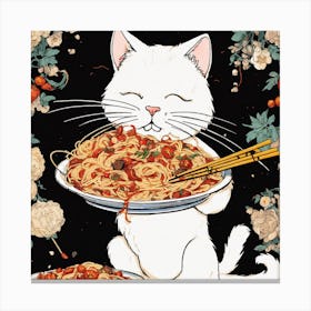 Cat With Noodles Canvas Print