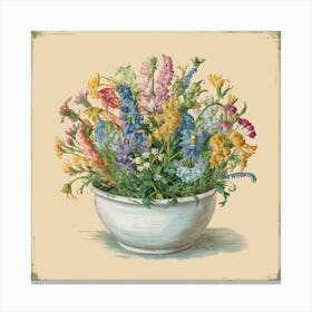 Vintage Wildflowers In A Bowl 4 Canvas Print