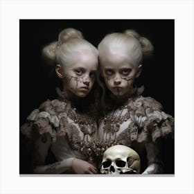 Two Girls Holding A Skull 1 Canvas Print