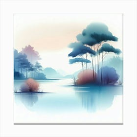 Watercolor Landscape With Trees Canvas Print