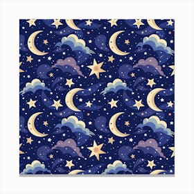 Night Moon Seamless Background Stars Sky Clouds Texture Pattern Canvas Print