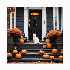 Halloween Cat On Front Porch 1 Canvas Print