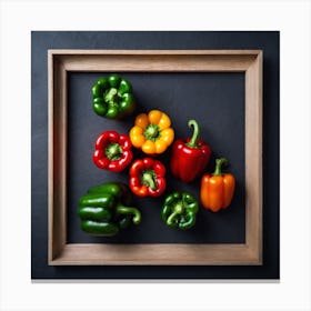 Peppers In A Wooden Frame 1 Canvas Print