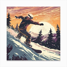 Snowboarder At Sunset 1 Canvas Print