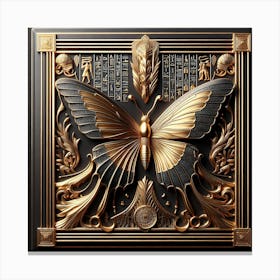 Ancient Egyptian Black & Gold Panel with Butterfly & Hieroglyphs IIV Canvas Print