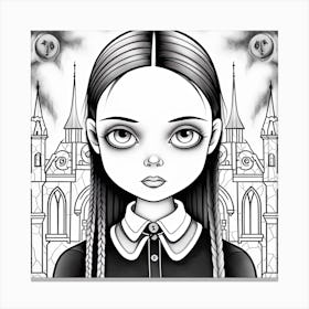 Wednesday Addams Line Art Cartoon Illustration 5 Fan Art Canvas Print
