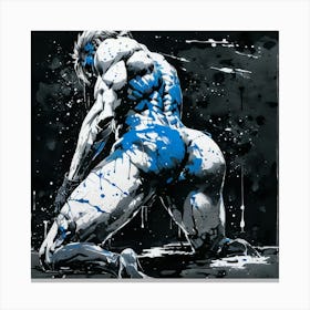 Bare muscle man's butt  in blue ink Splatter Painting Canvas Print
