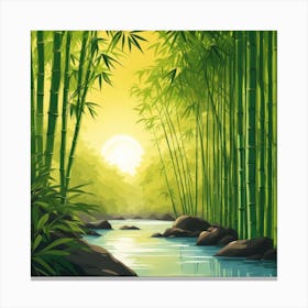 A Stream In A Bamboo Forest At Sun Rise Square Composition 140 Canvas Print