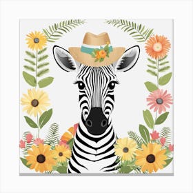 Floral Baby Zebra Nursery Illustration (9) Canvas Print