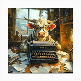 Funny Cow Writer Vintage 5 Canvas Print