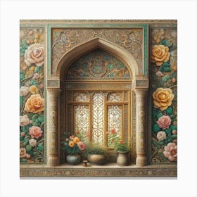 Window With Roses 3 Canvas Print