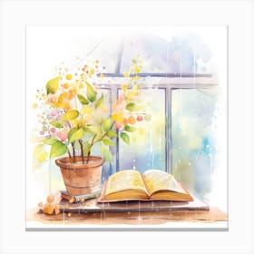 Watercolor Book And Flowers 2 Canvas Print