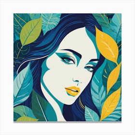 Illustration Of A Woman With Leaves Canvas Print