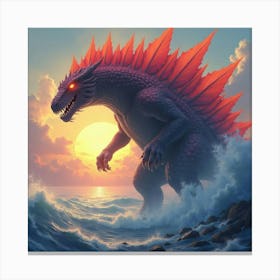 Titan Monster With A Watercolor Glowing Horizon 1 Canvas Print