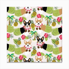 Hawaiian Corgis Hula Pattern Canvas Print