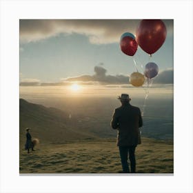 Man with balloons outside Canvas Print