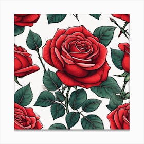 Red Roses Seamless Pattern 9 Canvas Print