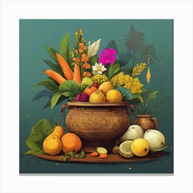 Sketch Of Kerala Festival With Vishu Kani Vishu 1 Canvas Print