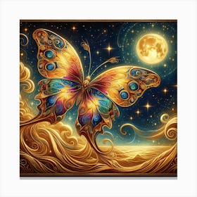 Celestial Butterfly in Green & Gold with Moon III Canvas Print