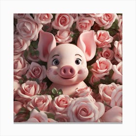 Pig In Roses Canvas Print