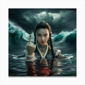 Chinese Girl In The Ocean Canvas Print