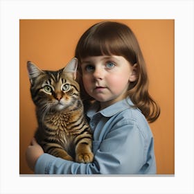 Portrait Of A Girl Holding A Cat Canvas Print