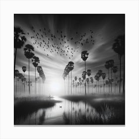 Black And White Photograph Of Palm Trees Canvas Print