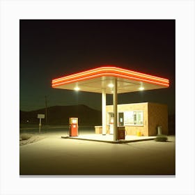 Gas Station At Night Canvas Print