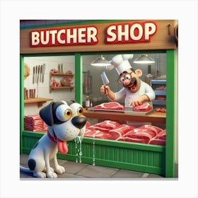 Dog at Butcher Shop 5 Canvas Print