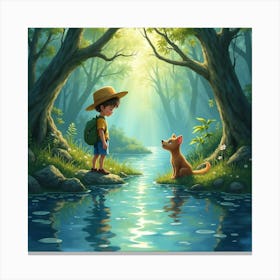 Boy And Dog In The Forest 1 Canvas Print