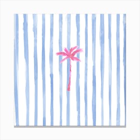 Blue Stripe Pink Palm Tree Square Canvas Print