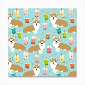 Corgi Boba Tea Bubble Tea Kawaii Food Welsh Corgis Dog Pattern Canvas Print