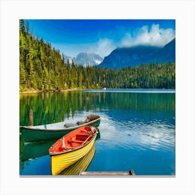 Canoes On A Lake 1 Canvas Print