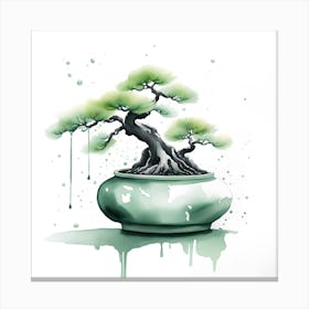 Bonsai Tree Monochromatic Watercolor Canvas Print