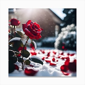 A Red Rose in Winter Sunlight Canvas Print