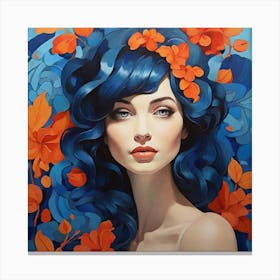 Blue Haired Woman - Illustrator And Pattern Style Woman Canvas Print