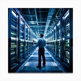 A Large Telecom Datacenter Interior Framed By Numerous Towering Server Racks No Human Presence The 2 1 Canvas Print