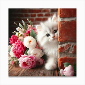 Cute Kitten With Flowers 1 Canvas Print