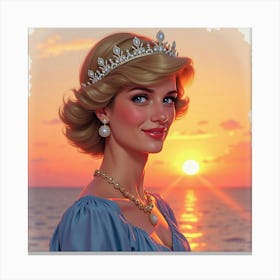 Princess Diana With Soft Watercolor Sunset In The Background 1 Canvas Print