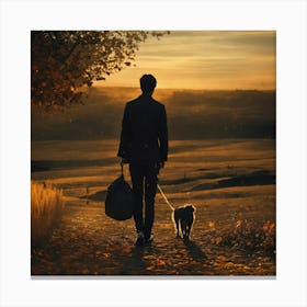 Man Walking His Dog Canvas Print