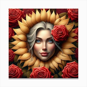Roses And Sunflowers Canvas Print