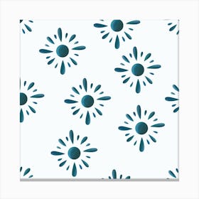 Dark Blue Suns On Light Blue Pattern Square Canvas Print