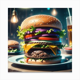 Hamburgers On Plates Canvas Print